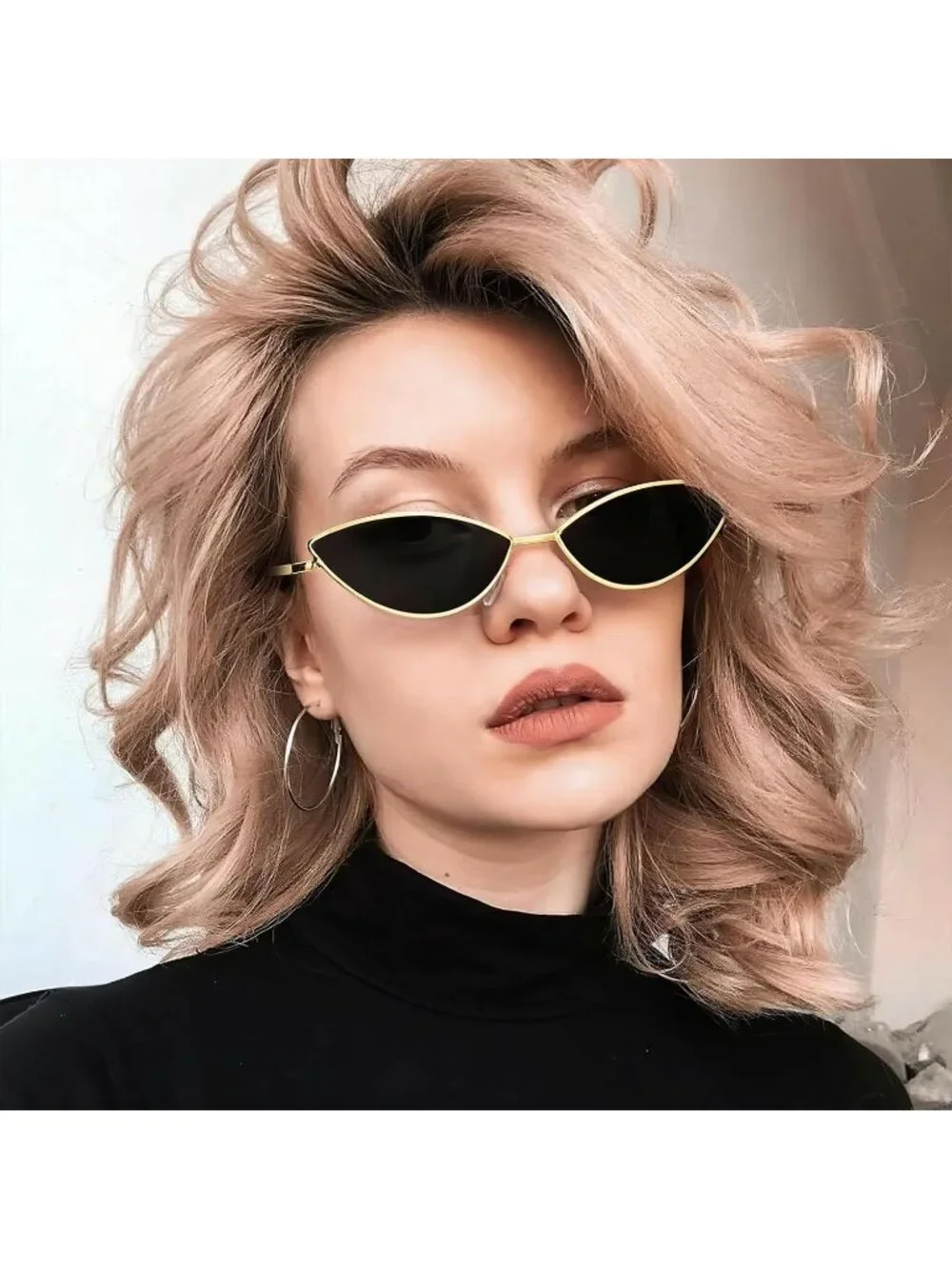 Women's Cat Eye Cute Sunglasses Triangle Vintage Trendy Cool Sun Glasses Black